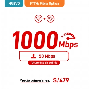 2 Play Fibra Optica 1000Mbps + Telefonía