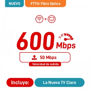 2 Play Fibra Optica 600Mbps + Televisión