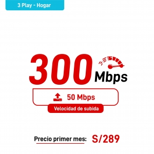 3 Play Hogar - TV + Teléfono + Internet 300Mbps