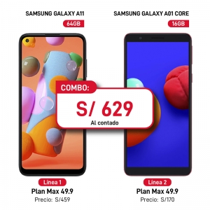 SAMSUNG GALAXY A11 64GB + GALAXY A01 CORE 16GB